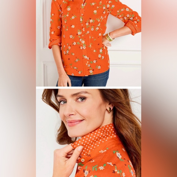Talbots COTTON BUTTON FRONT SHIRT - LIVELY DITSY New without tag - Picture 2 of 13
